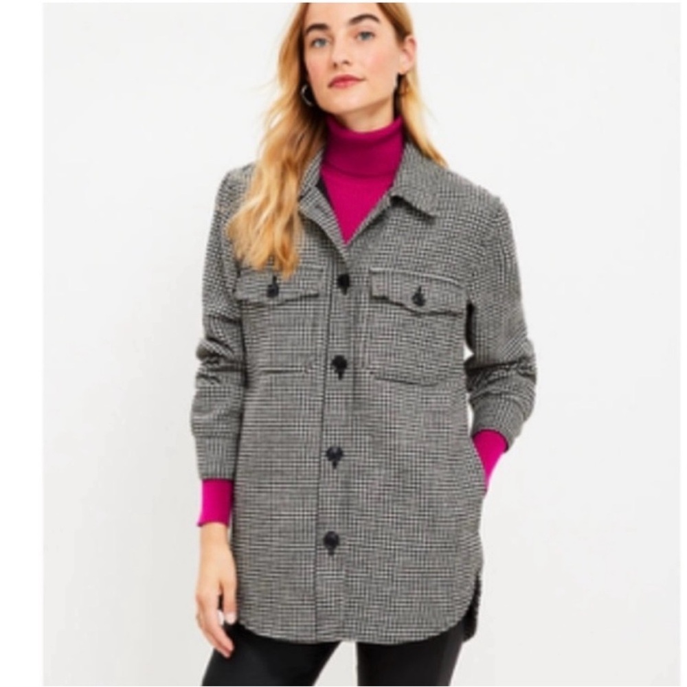 Loft Women's Black and White Houndstooth Shirt Jacket XL